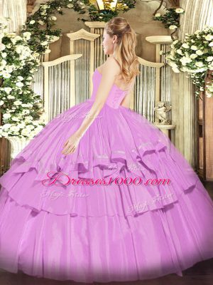 Excellent Lavender Ball Gowns Taffeta Sweetheart Sleeveless Beading and Ruffled Layers Floor Length Lace Up Ball Gown Prom Dress