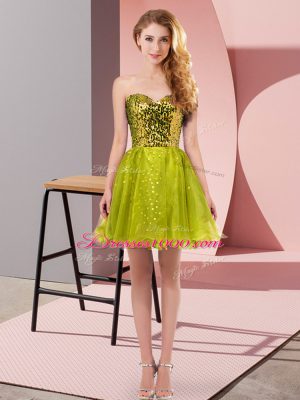 On Sale A-line Prom Gown Olive Green Sweetheart Tulle Sleeveless Mini Length Zipper
