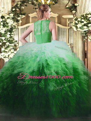 Straps Sleeveless Organza Ball Gown Prom Dress Ruffles Zipper