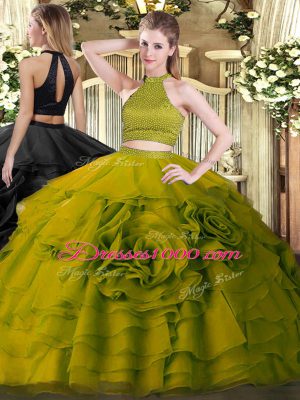 Artistic Tulle Sleeveless Floor Length Sweet 16 Dress and Beading and Ruffles