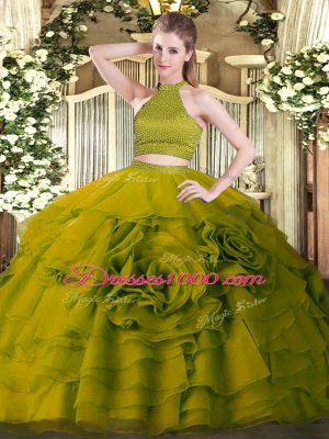 Artistic Tulle Sleeveless Floor Length Sweet 16 Dress and Beading and Ruffles