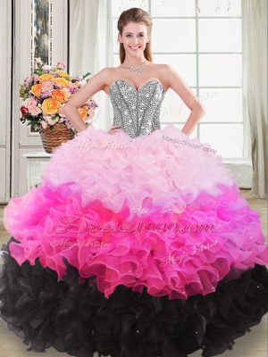 Multi-color Ball Gowns Beading and Ruffles Sweet 16 Dress Lace Up Organza Sleeveless Floor Length