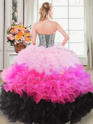 Multi-color Ball Gowns Beading and Ruffles Sweet 16 Dress Lace Up Organza Sleeveless Floor Length