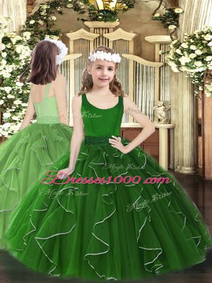 Edgy Floor Length Green Vestidos de Quinceanera Organza Sleeveless Beading and Ruffles