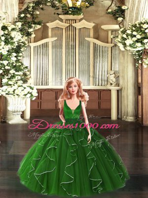 Edgy Floor Length Green Vestidos de Quinceanera Organza Sleeveless Beading and Ruffles