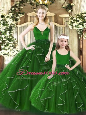 Edgy Floor Length Green Vestidos de Quinceanera Organza Sleeveless Beading and Ruffles