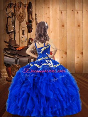 Red Ball Gowns Organza Straps Sleeveless Embroidery and Ruffles Floor Length Lace Up Womens Party Dresses