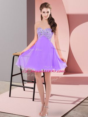 Delicate Lavender Lace Up Dress for Prom Beading Sleeveless Mini Length