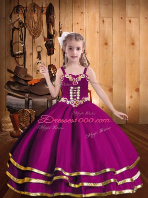 Trendy Ball Gowns Evening Gowns Fuchsia Straps Organza Sleeveless Floor Length Lace Up