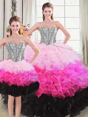 Organza Sleeveless Floor Length Quinceanera Gowns and Beading and Ruffles