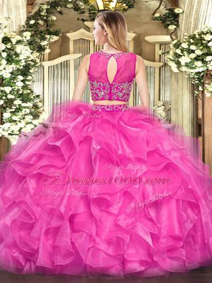 High End Sleeveless Zipper Floor Length Beading and Ruffles Quinceanera Gown