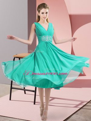 Exquisite Beading Bridesmaid Gown Teal Side Zipper Sleeveless Knee Length