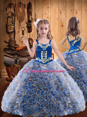 Affordable Multi-color Ball Gowns Sweetheart Sleeveless Fabric With Rolling Flowers Sweep Train Lace Up Embroidery Sweet 16 Dress