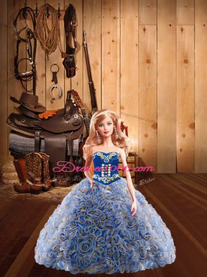 Affordable Multi-color Ball Gowns Sweetheart Sleeveless Fabric With Rolling Flowers Sweep Train Lace Up Embroidery Sweet 16 Dress