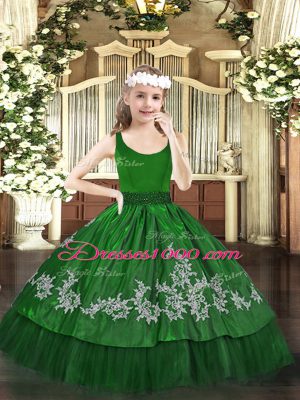 Simple Dark Green Zipper Scoop Beading and Appliques Little Girls Pageant Dress Taffeta Sleeveless