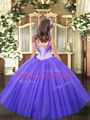 Hot Pink Tulle Lace Up Straps Sleeveless Pageant Dresses Beading