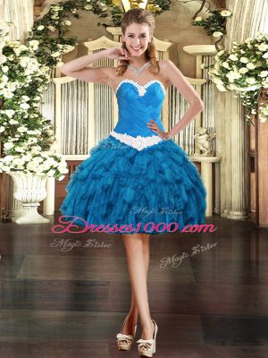 Floor Length Teal Quince Ball Gowns Tulle Sleeveless Ruffles