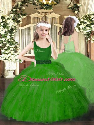 Green V-neck Zipper Beading and Ruffles Vestidos de Quinceanera Sleeveless