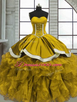 Hot Sale Sweetheart Sleeveless Sweet 16 Quinceanera Dress Beading and Ruffles Brown Organza