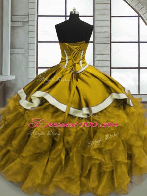 Hot Sale Sweetheart Sleeveless Sweet 16 Quinceanera Dress Beading and Ruffles Brown Organza