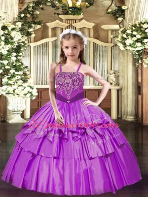 Beading and Ruffled Layers High School Pageant Dress Lilac Lace Up Sleeveless Floor Length