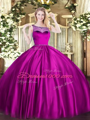 Exceptional Ball Gowns Vestidos de Quinceanera Fuchsia Scoop Satin Sleeveless Floor Length Zipper