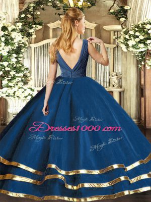 Nice V-neck Sleeveless Quinceanera Gowns Floor Length Beading and Ruffled Layers and Ruching Burgundy Tulle