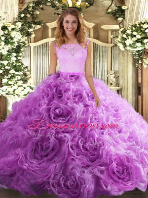 Lilac Ball Gowns Lace 15th Birthday Dress Zipper Fabric With Rolling Flowers Sleeveless Floor Length