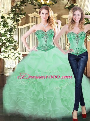 Apple Green Quinceanera Dress Military Ball and Sweet 16 and Quinceanera with Ruffles Sweetheart Sleeveless Lace Up