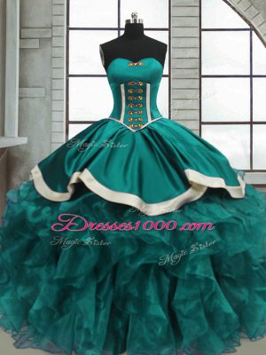 Teal Sleeveless Beading and Ruffles Floor Length Quinceanera Dresses
