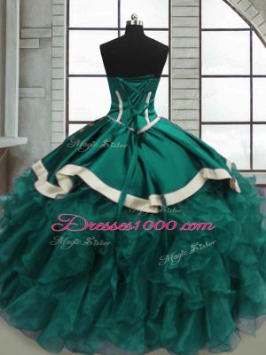 Teal Sleeveless Beading and Ruffles Floor Length Quinceanera Dresses