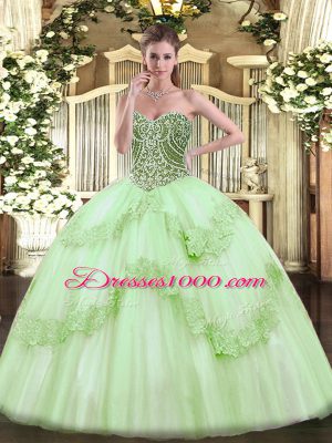 Elegant Ball Gowns Sweet 16 Dresses Apple Green Sweetheart Tulle Sleeveless Floor Length Lace Up