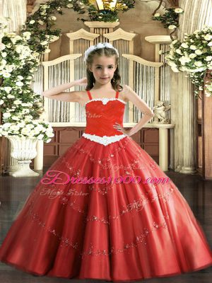 Beauteous Floor Length Ball Gowns Sleeveless Red Kids Formal Wear Lace Up