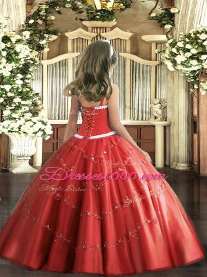 Beauteous Floor Length Ball Gowns Sleeveless Red Kids Formal Wear Lace Up