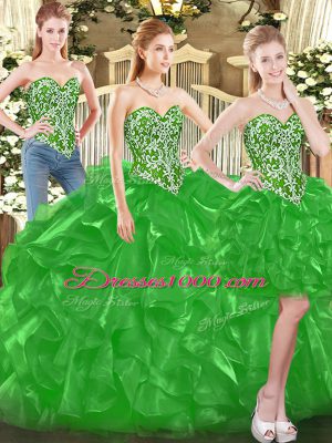 Floor Length Ball Gowns Sleeveless Green Quinceanera Gowns Lace Up