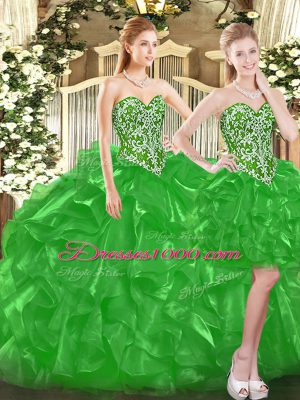 Floor Length Ball Gowns Sleeveless Green Quinceanera Gowns Lace Up