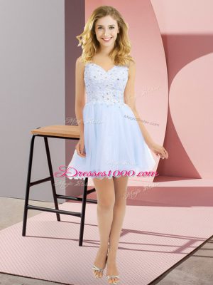 Fine Sleeveless Tulle Mini Length Side Zipper Dama Dress for Quinceanera in Lavender with Beading and Lace