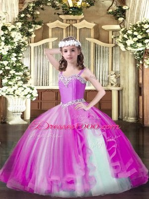 Cute Sleeveless Lace Up Floor Length Beading Kids Pageant Dress