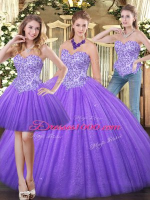 Eggplant Purple Ball Gowns Tulle Sweetheart Sleeveless Appliques Floor Length Zipper Quinceanera Dresses