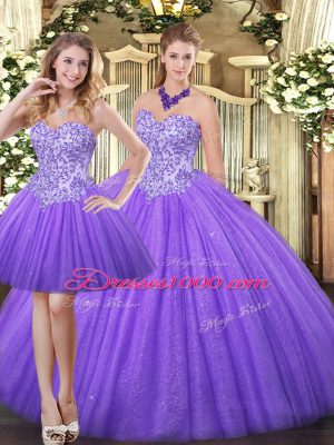 Eggplant Purple Ball Gowns Tulle Sweetheart Sleeveless Appliques Floor Length Zipper Quinceanera Dresses