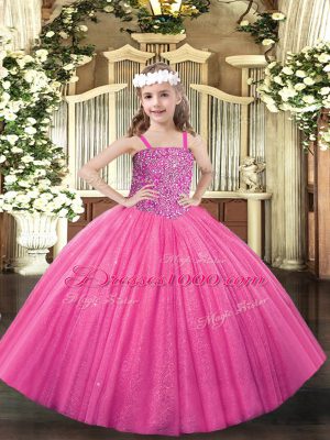 Straps Sleeveless Lace Up Pageant Dress Hot Pink Tulle