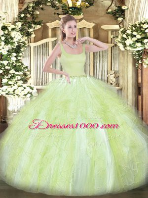 Floor Length Yellow Green Sweet 16 Dress Straps Sleeveless Zipper