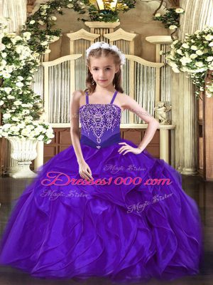 Floor Length Ball Gowns Sleeveless Purple Girls Pageant Dresses Lace Up