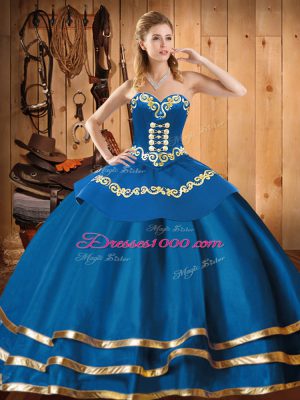 Blue Sleeveless Organza Lace Up Quinceanera Gowns for Military Ball and Sweet 16 and Quinceanera