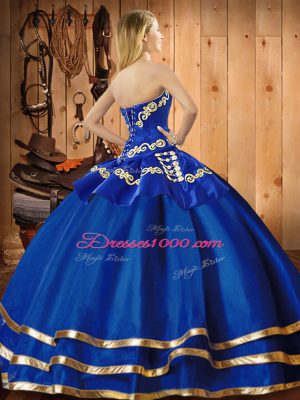 Blue Sleeveless Organza Lace Up Quinceanera Gowns for Military Ball and Sweet 16 and Quinceanera