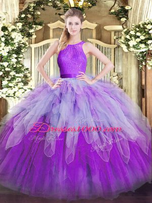 Multi-color Scoop Zipper Ruffles Ball Gown Prom Dress Sleeveless