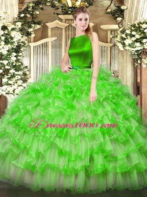 Ball Gowns Ruffled Layers Quinceanera Dresses Clasp Handle Organza Sleeveless Floor Length