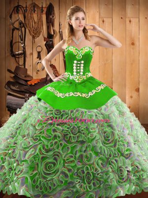 High Quality Multi-color Sleeveless Sweep Train Embroidery With Train Quince Ball Gowns