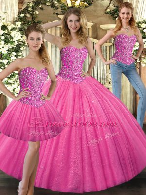 Modest Sleeveless Beading Lace Up Quinceanera Gowns