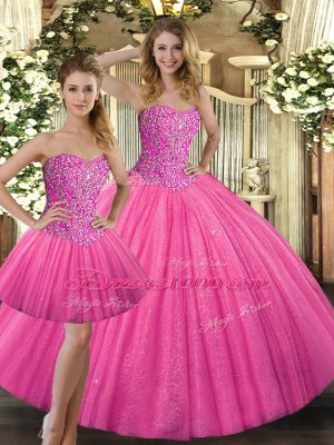 Modest Sleeveless Beading Lace Up Quinceanera Gowns